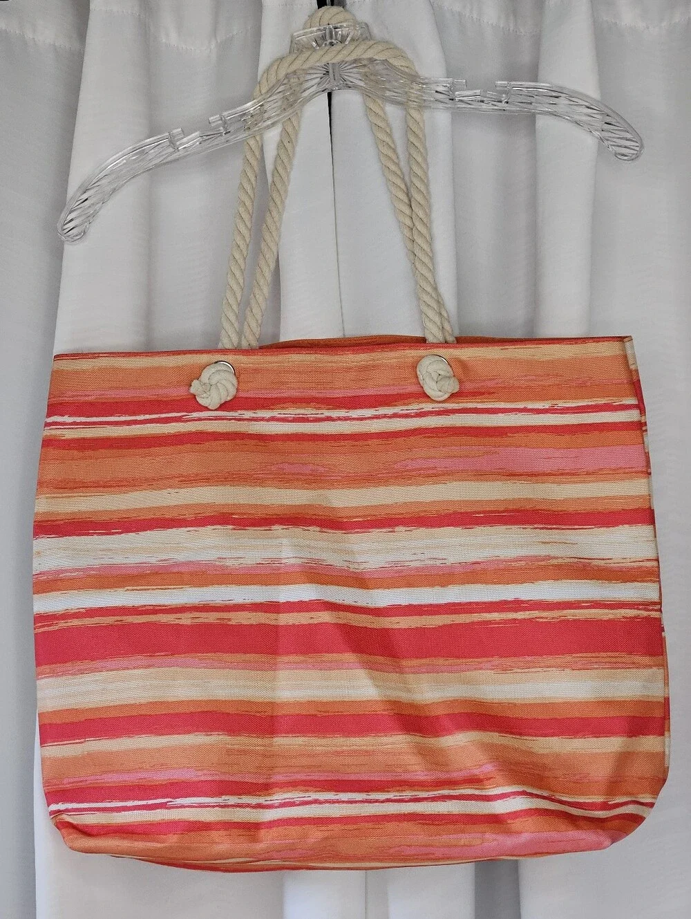 Ulta Beauty orange pink stripe canvas tote bag with rope handles